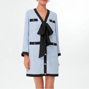 NWT Tuckernuck / Pommander Place Blue Coco Tweed Bow Dress Long Sleeve